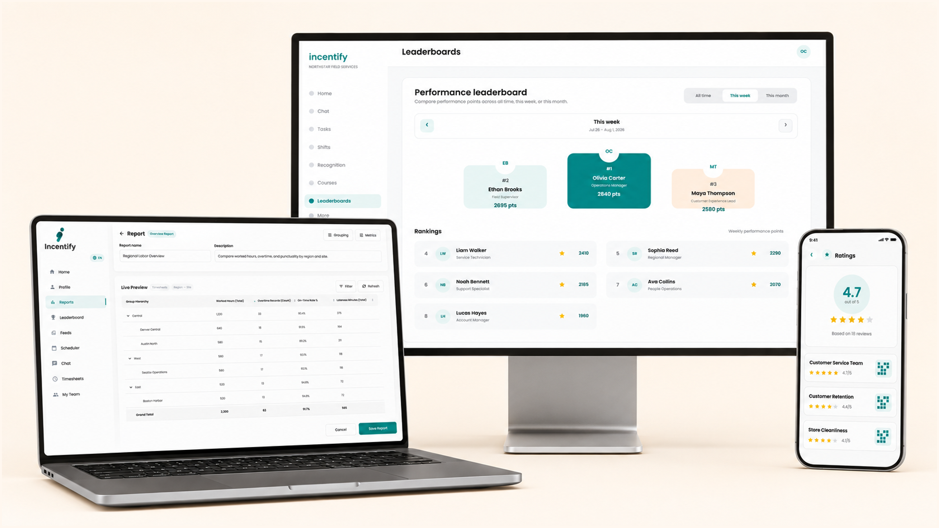 Incentify reports, ratings, and leaderboards product views